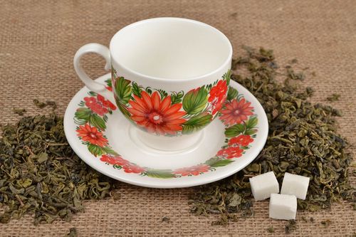 Tasse à thé fait main Mug original porcelaine Cadeau original avec soucoupe - MADEheart.com