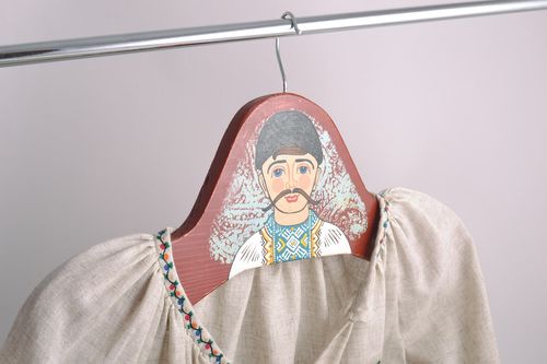 Handmade decorative painted wooden clothes hanger in ethnic style - MADEheart.com