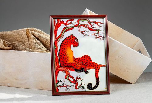 Pintura em vidro em uma moldura de madeira Leopardo - MADEheart.com