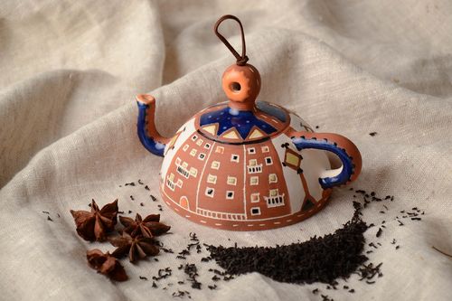 Clay bell figurine of teapot - MADEheart.com