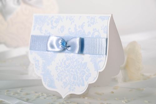 Invitation au mariage artisanale bleu et blanc - MADEheart.com