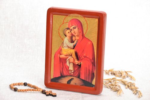 Reproduction of the icon on wood The Mother of God of Pochaev - MADEheart.com
