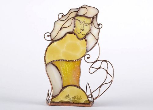 Bougeoir en verre vitrail artisanal Lion  - MADEheart.com