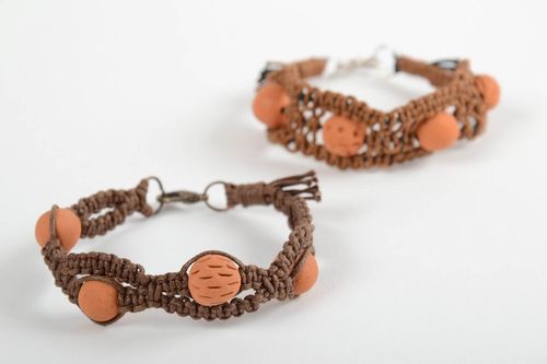 Set of 2 handmade woven bracelets wrist bracelets with ceramic beads gift ideas - MADEheart.com