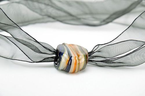 Glass pendant on dark ribbon - MADEheart.com