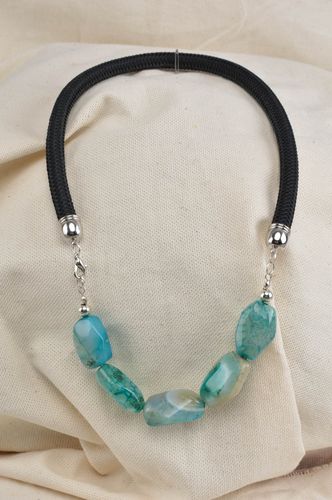 Handmade unusual necklace stylish blue accessory jewelry made of natural stones - MADEheart.com