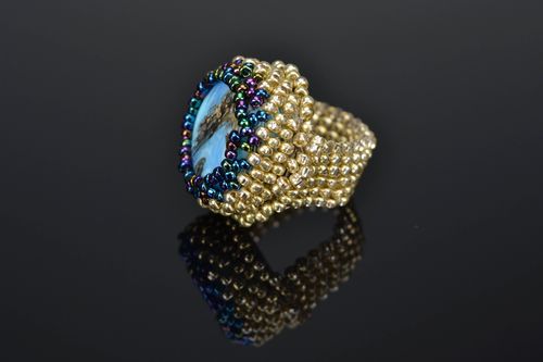 Handmade beaded ring with Murano glass - MADEheart.com