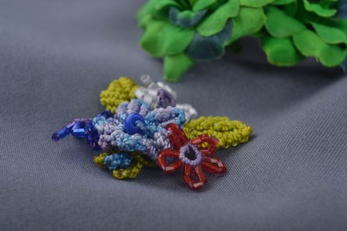 Украшение ручной работы брошь цветок плетеная брошь разноцветная макраме анкарс - MADEheart.com