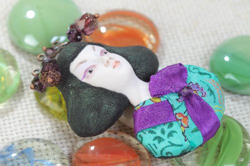 Handcrafted designer bright brooch made of polymer clay for women - MADEheart.com