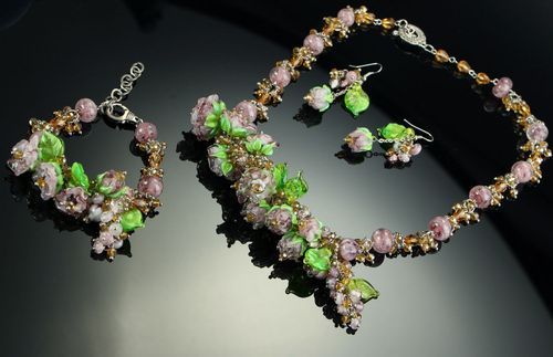 Set de bijoux faits main: collier, bracelet, boucles dorelles - lampwork - MADEheart.com