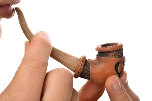 Pipa de barro hecha a mano accesorio para fumar tabaco artículo para fumador - MADEheart.com