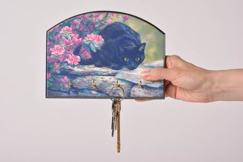 Beautiful interior handmade key holder with decoupage made of MDF with 4 hooks - MADEheart.com