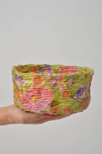 Panier tressé fait main Corbeille en papier rond vert floral Rangement maison - MADEheart.com