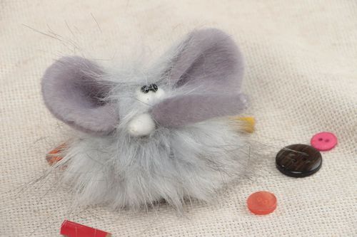 Handmade small soft animal finger puppet sewn of faux fur funny elephant - MADEheart.com