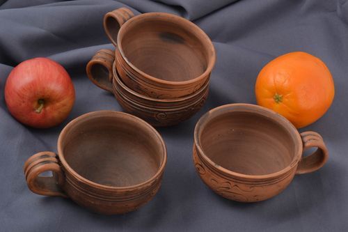 Set of 4 (four) handmade coffee mugs with handles 2,07 lb - MADEheart.com