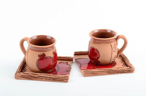 Tazas de café y platillos hechos a mano utensilios de cerámica set de vajilla  - MADEheart.com