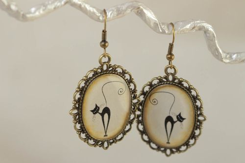 Beautiful handmade earrings made of glass glaze vintage style accessory - MADEheart.com