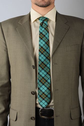 Cravate en tweed turquoise faite main - MADEheart.com
