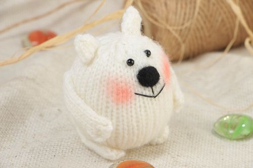 Juguete tejido a ganchillo de acrílico artesanal gato blanco - MADEheart.com