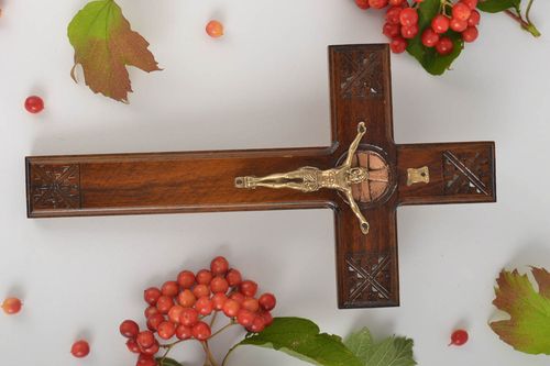 Hand wood cross wall crucifix Christian gifts rustic home decor wood carvings - MADEheart.com