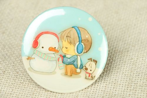 Pocket mirror with the image of snowman and boy - MADEheart.com