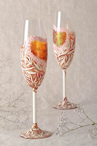 Ensemble de 2 flûtes à champagne en verre peintes faites main 40 cl originales - MADEheart.com
