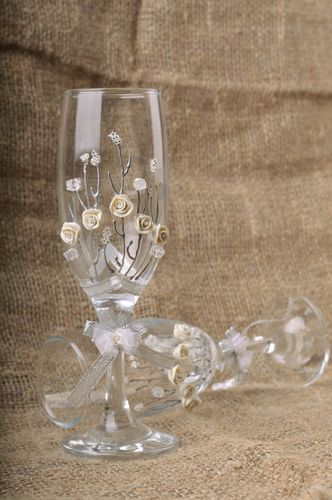 Handmade wedding glasses for champagne with stucco work 2 pieces - MADEheart.com