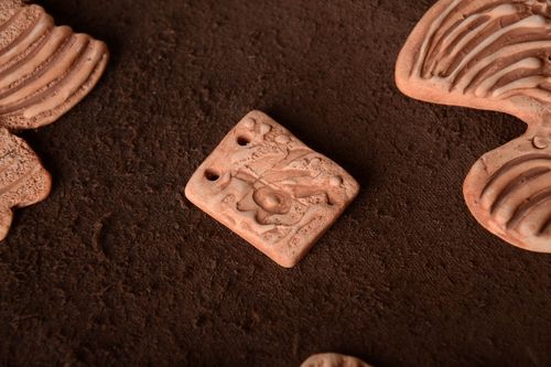 Handmade DIY clay pendant of square shape blank for jewelry making - MADEheart.com