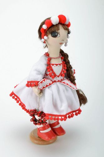 Doll in white and red dress with holder - MADEheart.com