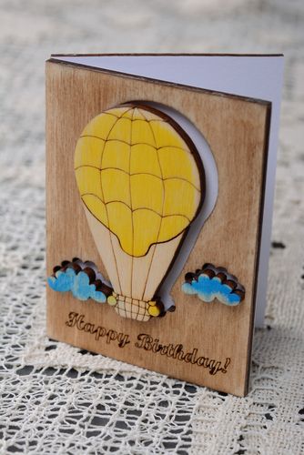 Handmade Grußkarte aus Holz zum Geburtstag - MADEheart.com