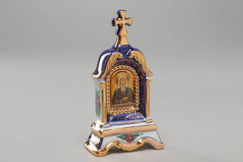 Icono religioso con pintura de Gzhel Xenia - MADEheart.com