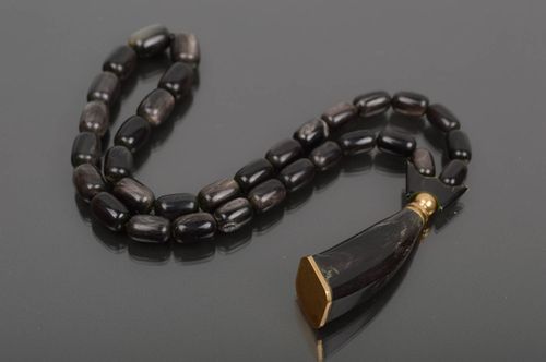 Chapelet accessoire fait main Bijou religieux noir corne cuivre Cadeau homme - MADEheart.com