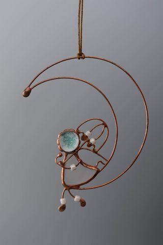 Colgante de vitral y alambre de cobre Ángel de luna  - MADEheart.com