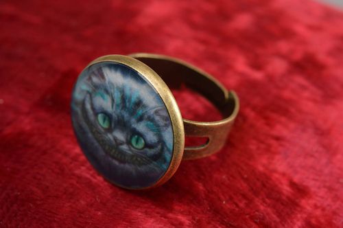 Handmade ring with decoupage in epoxy resin on metal base stylish jewelry - MADEheart.com