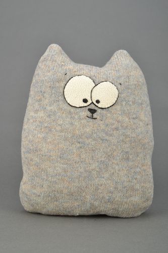 Kinder Kuschelkissen Spielzeug graue Katze aus Wolle - MADEheart.com