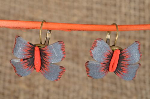 Beautiful womens handmade designer polymer clay dangle earrings Butterflies - MADEheart.com
