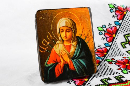 Icono ortodoxo artesanal imagen de Virgen María icono de madera regalo original - MADEheart.com