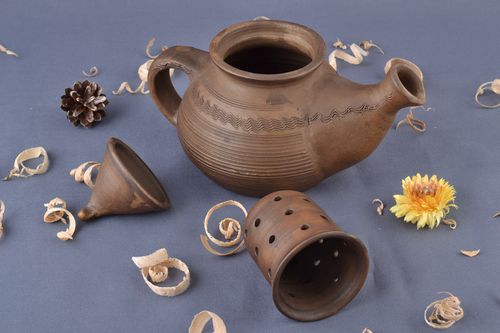 Handmade Teekanne aus Ton in Milchbrennen Technik im Ethno Stil Geschenk - MADEheart.com