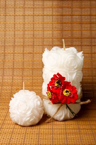 Необычные свечи белые розы свечи ручной работы красивые свечи из стеарина 2 шт - MADEheart.com