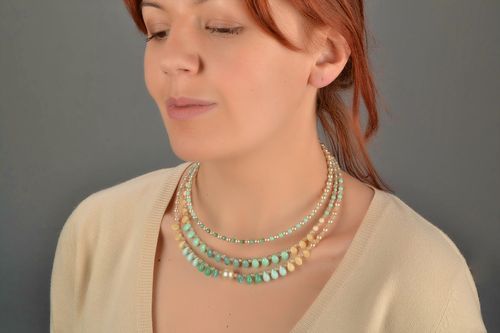 Beautiful tender unusual necklace hand made of pearls crystal and Czech glass - MADEheart.com