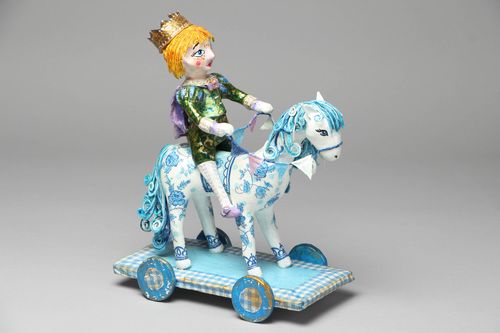Paper mache figurine Prince on White Horse - MADEheart.com