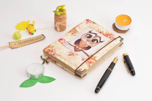 Handgemachtes Design Tagebuch mit Eule Geschenk für Freundin Designer Notizbuch - MADEheart.com