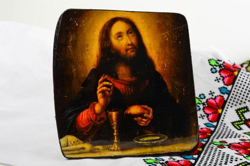 Icono ortodoxo hecho a mano cuadro religioso regalo para amigo Santo Grial - MADEheart.com