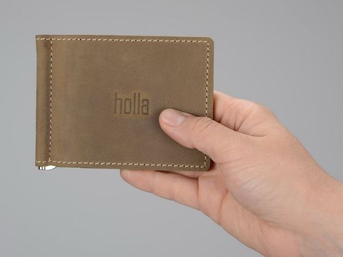Кожаный бумажник с зажимом бежевый - MADEheart.com