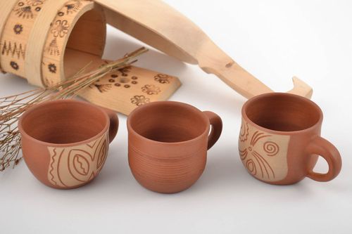 Keramik Tassen Set 3 Stück mit Mineralfarben bemalt handgemacht schön braun - MADEheart.com