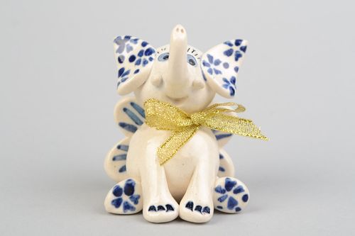 Kleine Deko Figur Elefant aus Ton mit blauer Glasur bemalt Handarbeit - MADEheart.com