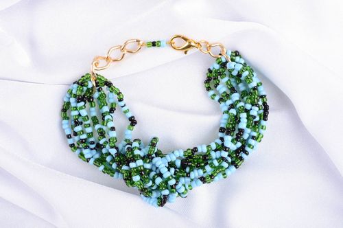 Multi-layers dark green, blue and black beads adjustable bracelet for girls - MADEheart.com