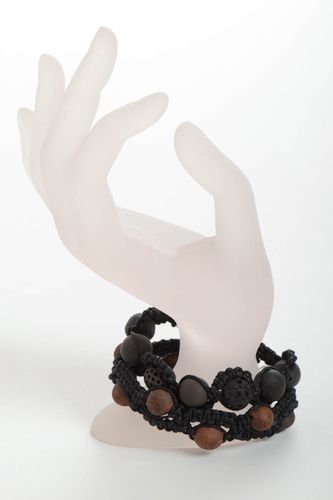 Bracelets textiles 2 Bijoux fait main tressé noir perles argile Cadeau original - MADEheart.com