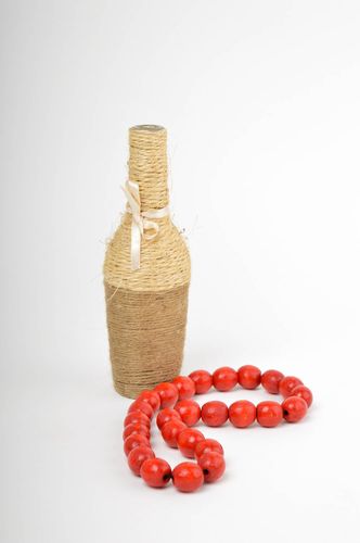 8 inches  glass bottle shape decorated with twine handmade vase 0,56 lb - MADEheart.com