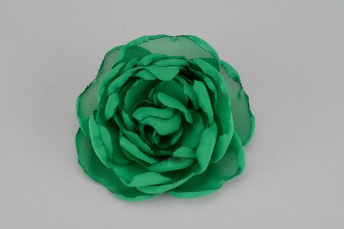 Brooch-hair pin made of chiffon Green flower - MADEheart.com
